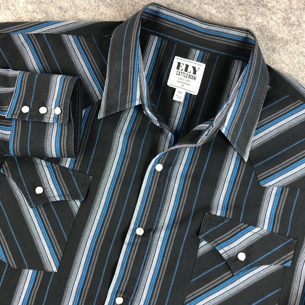 ELY CATTLEMAN Mens XXL Black Stripe Western Cowboy Shirt